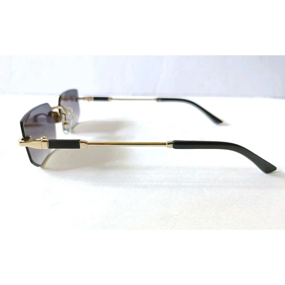 Rimless Sunglasses Purple Tinted Lenses Gold Frame